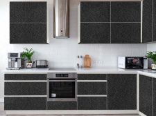 Dekorativer Klebstoff mit Lederoptik in Schwarz und Silber Küchenfront Dekorativer Klebstoff mit Lederoptik in Schwarz und Silber Küchenfront