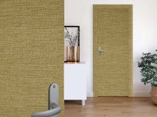 Revestimiento de tela decorativa beige y dorada Puerta