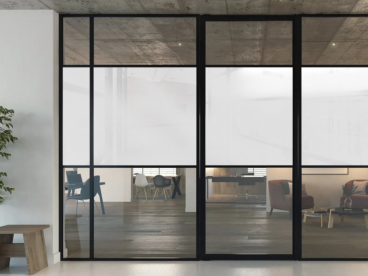 - Luminis Films - Individual Living room glass door with white pearl opaque film