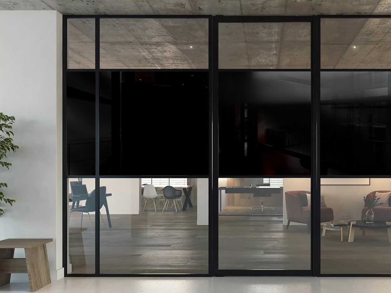 - Luminis Films - Individual Living room glass door with black pearl opaque film