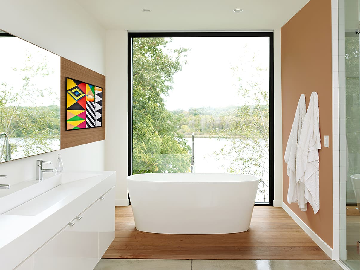 Salle de bain équipée avant et après du film électrostatique dépoli translucide