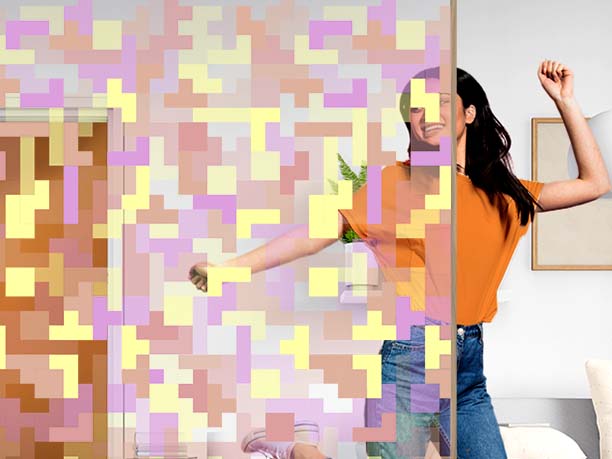  Customisable decorative film with tetris pattern. Luminis Films