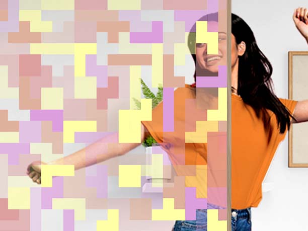  Customisable decorative film with tetris pattern. Luminis Films