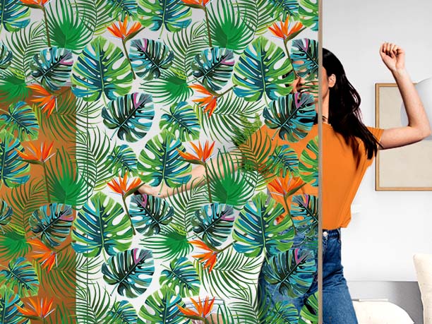  Pellicola decorativa personalizzabile con motivo tropicale. Luminis Films