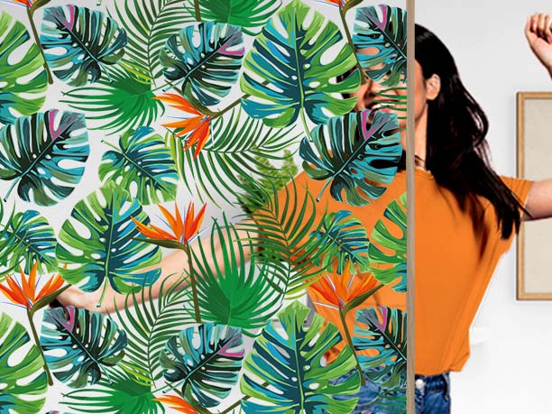  Pellicola decorativa personalizzabile con motivo tropicale. Luminis Films