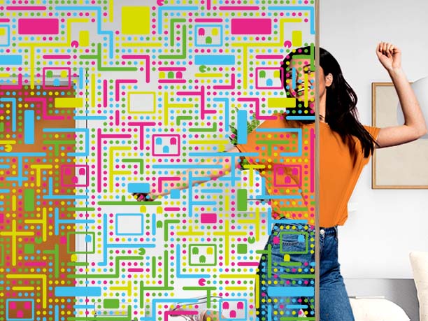  Customisable decorative film with videogame motif. Luminis Films