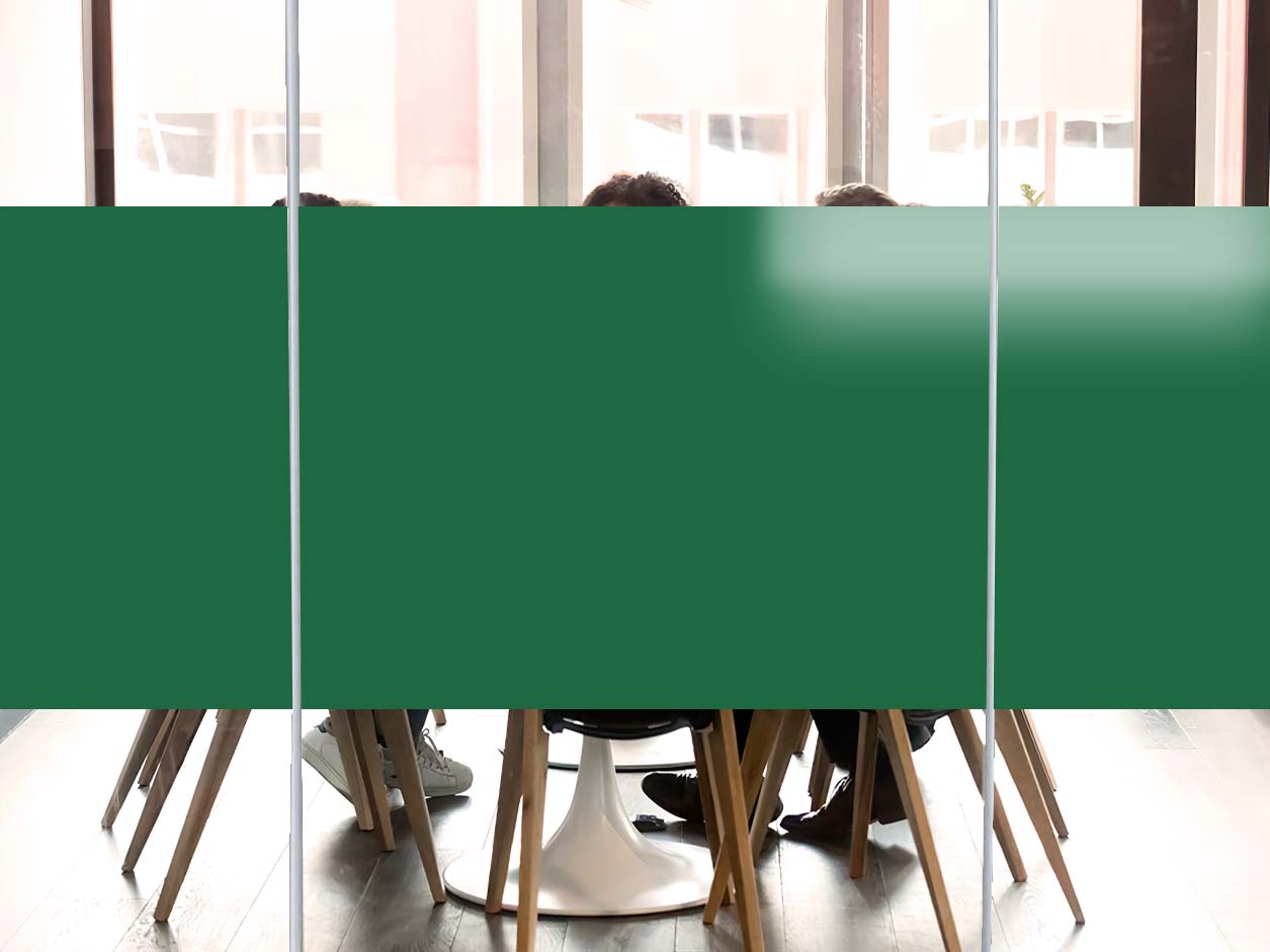 Meeting room equipped with green opaque film