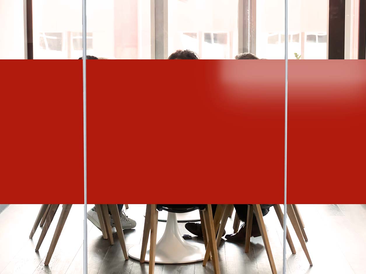 Meeting room equipped with red opaque film