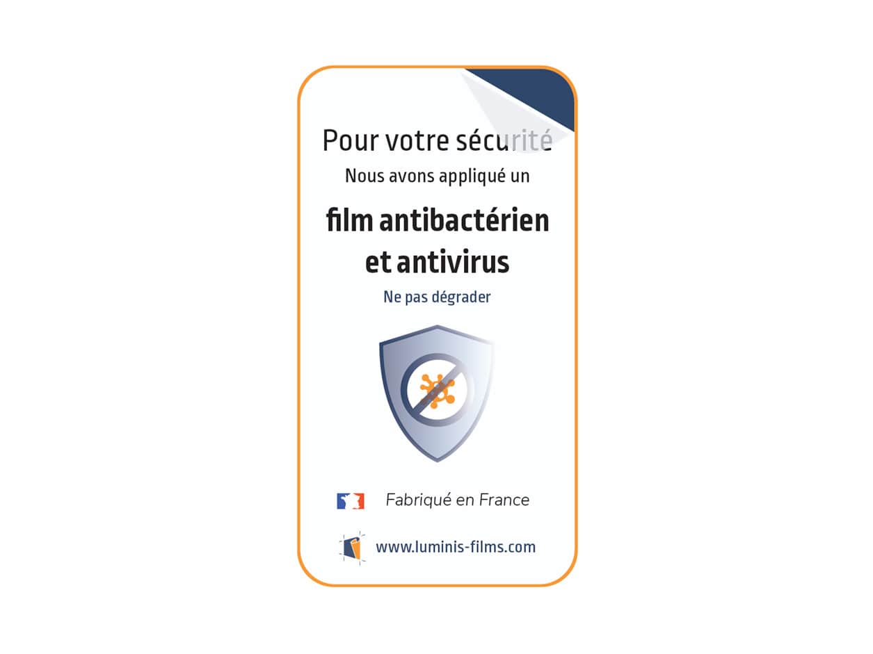 Autocollant informatif pour film antimicrobien  - Luminis Films  Autocollant informatif pour film antimicrobien  - Luminis Films
