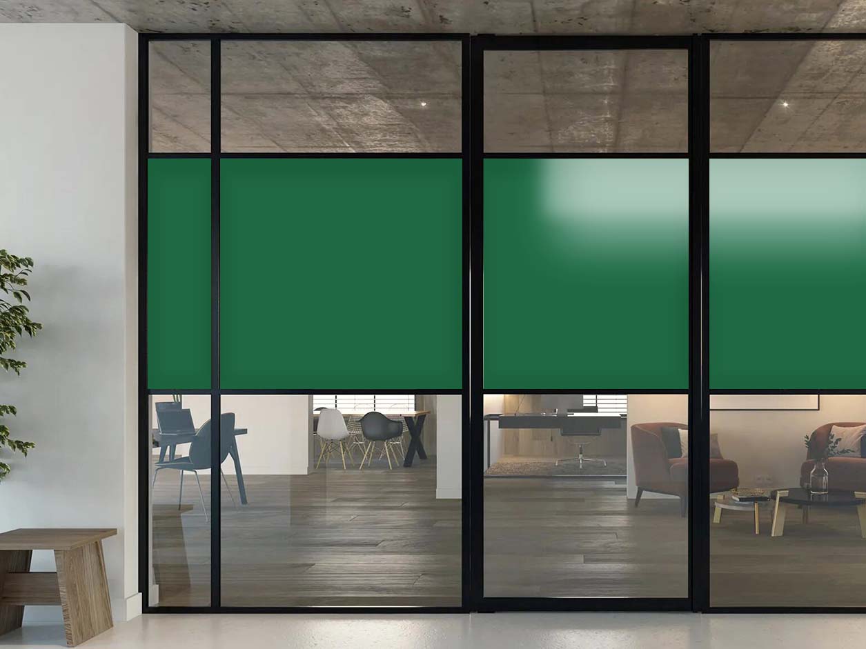 Glass door with green opaque film