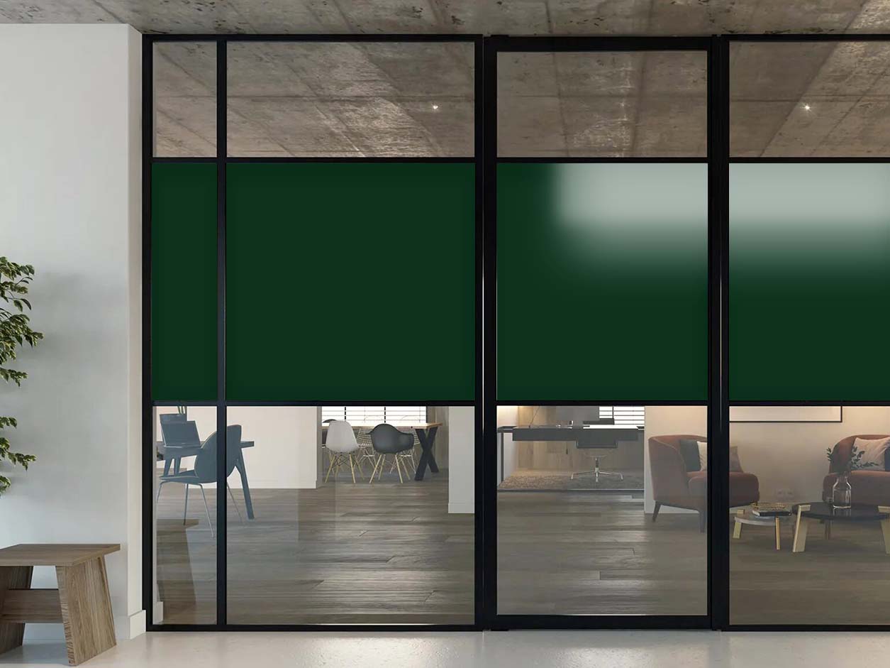 Glass door with green opaque film