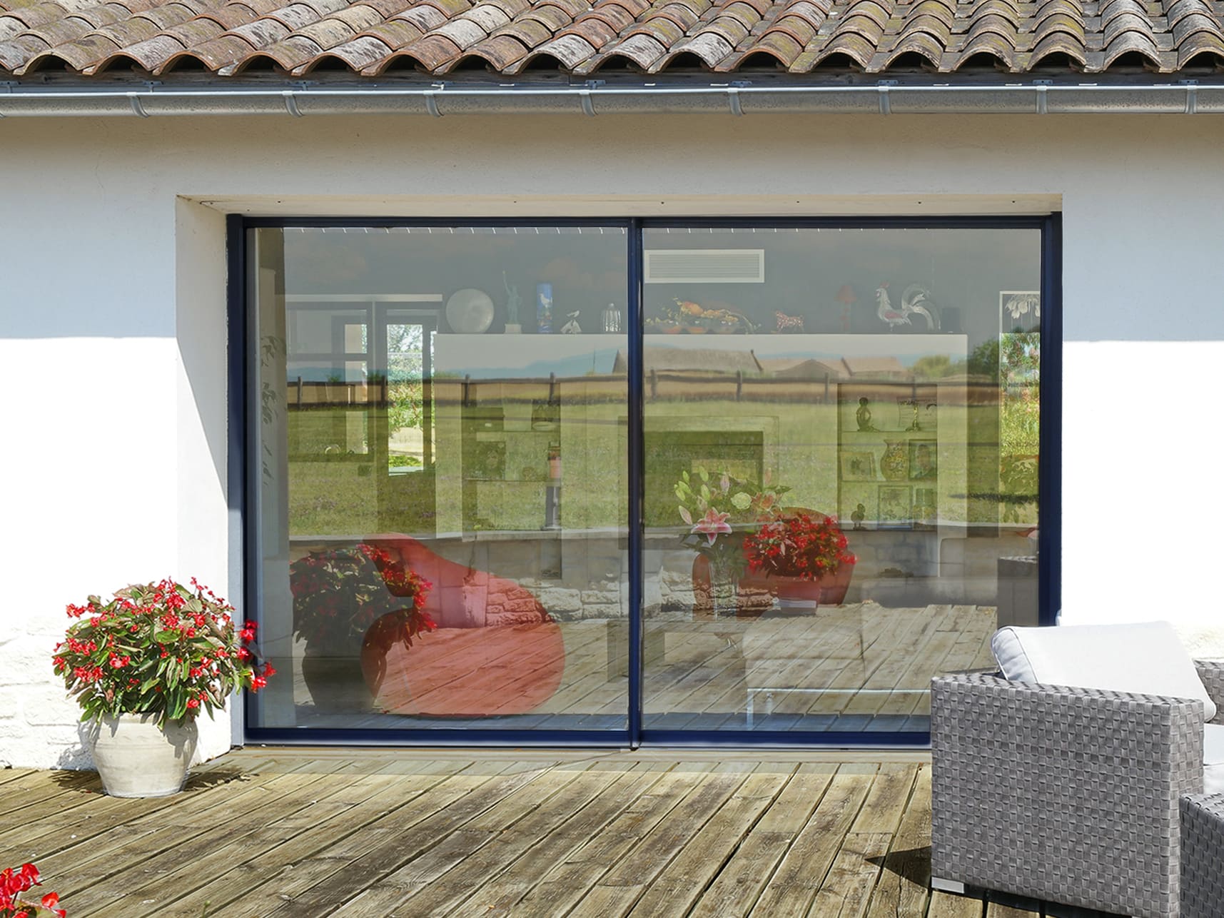 - Luminis Films - Individual Glazing with clear champagne heat protection film for external view