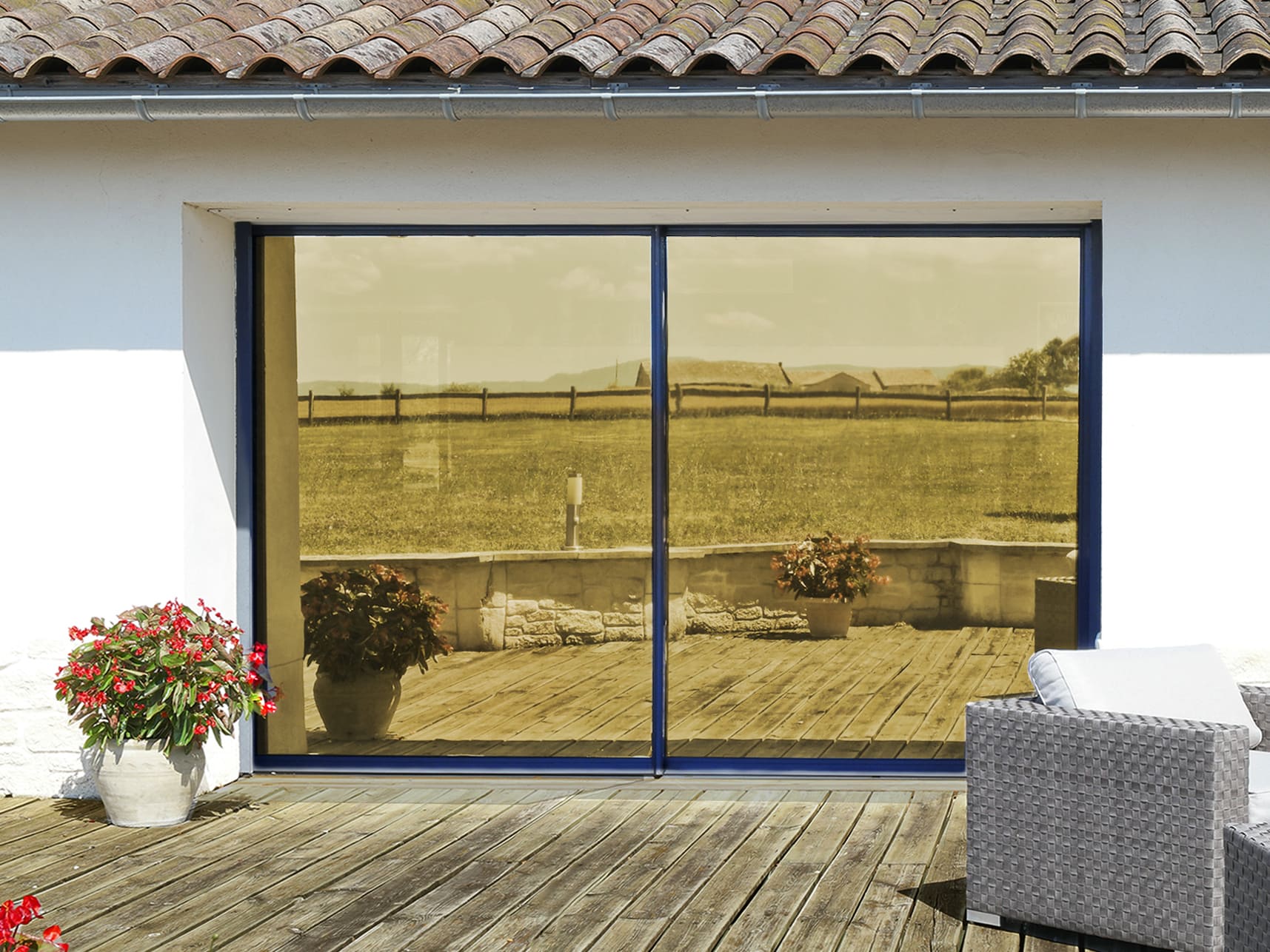 - Luminis Films - Individual External view with and without the gold metallic heat protection film
