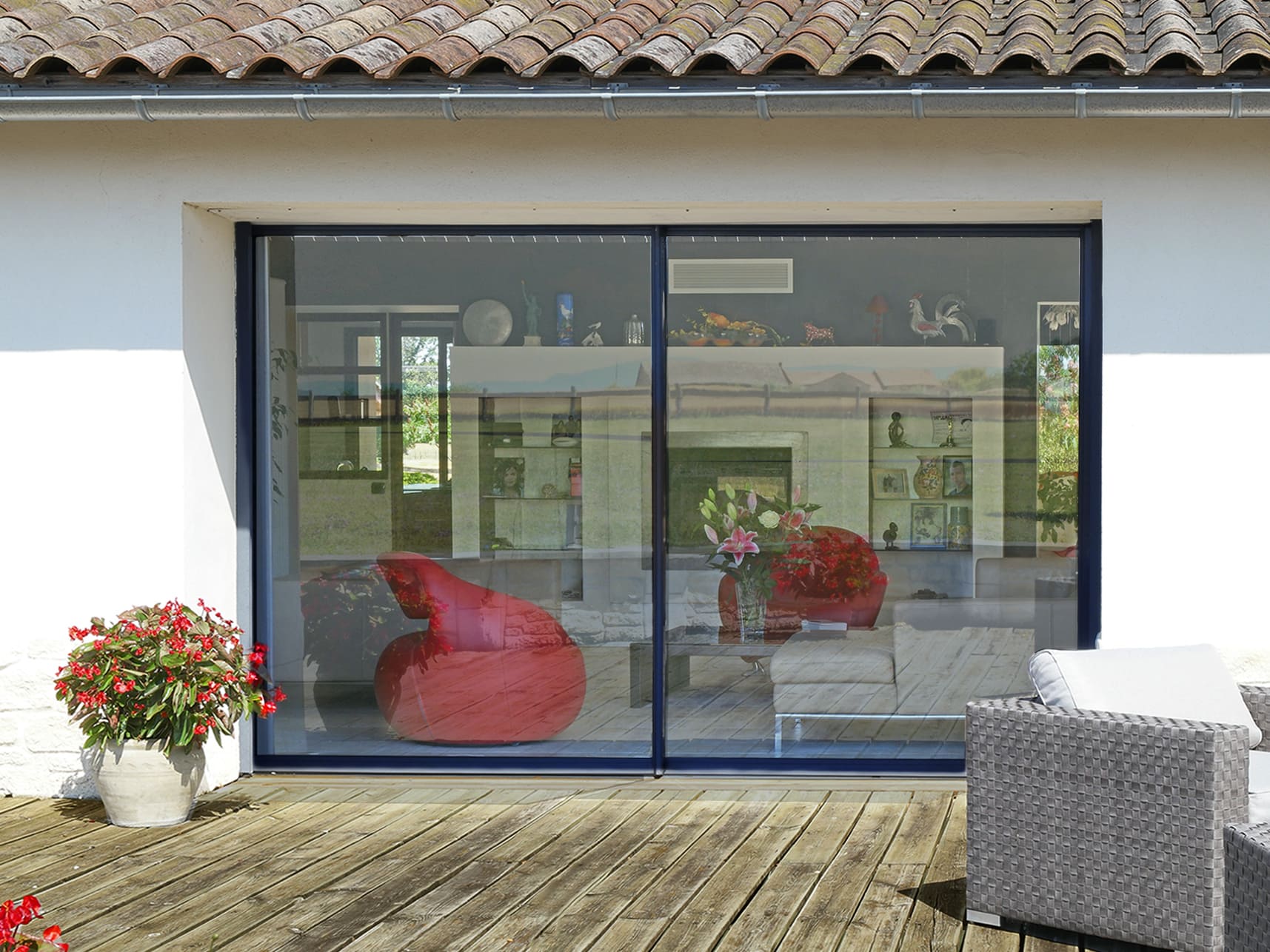 Glazing with ceramic film reduces UV, IR and heat in external view