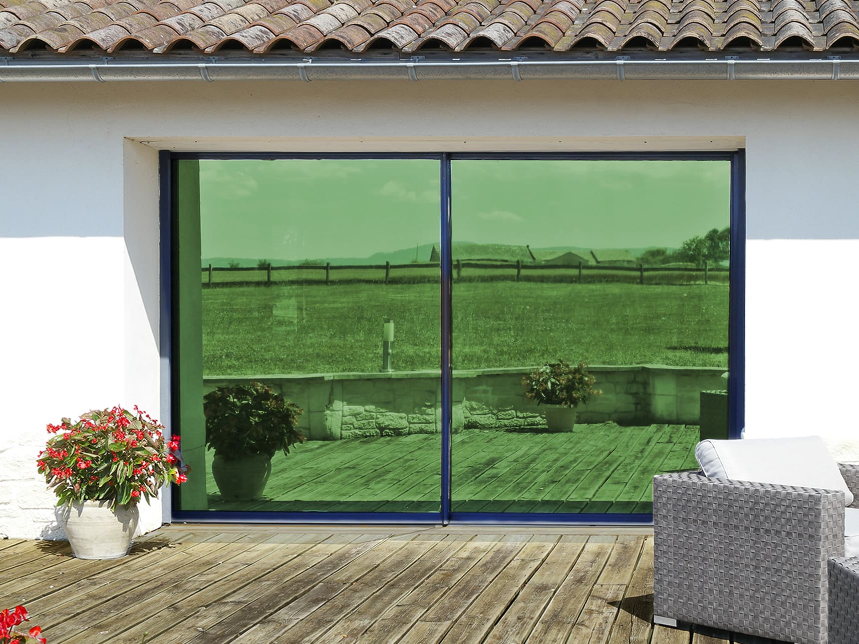 - Luminis Films - Individual External view with and without the green metallic heat protection film