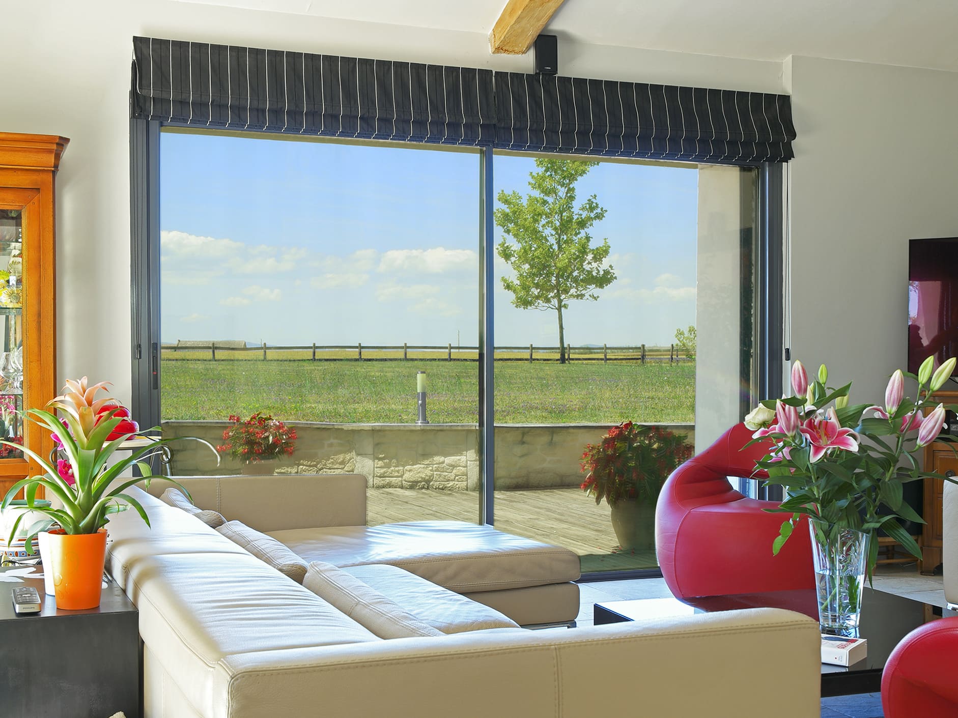 Glazing with ultra-clear nano-ceramic solar film for interior view