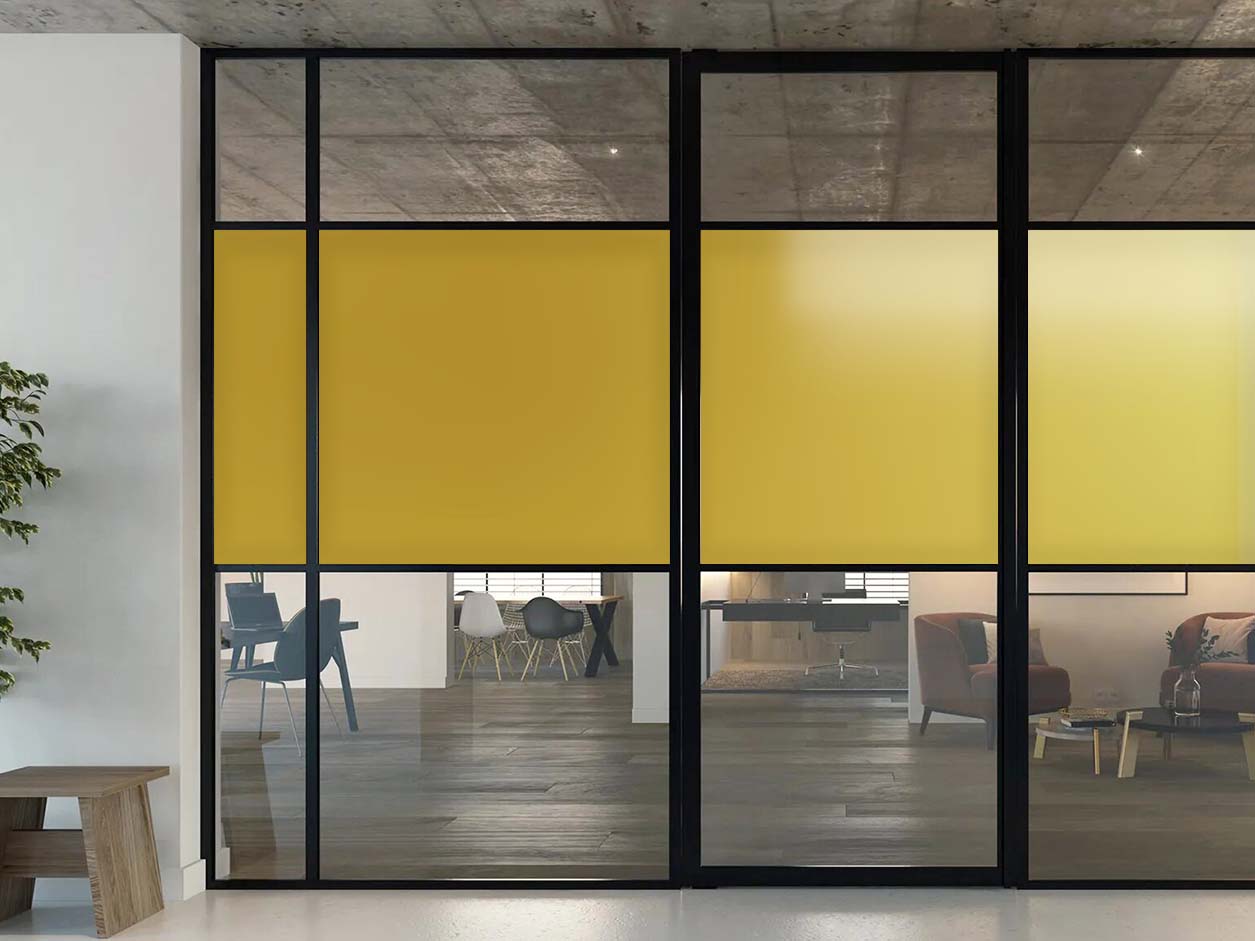 Glass door with gold opaque film