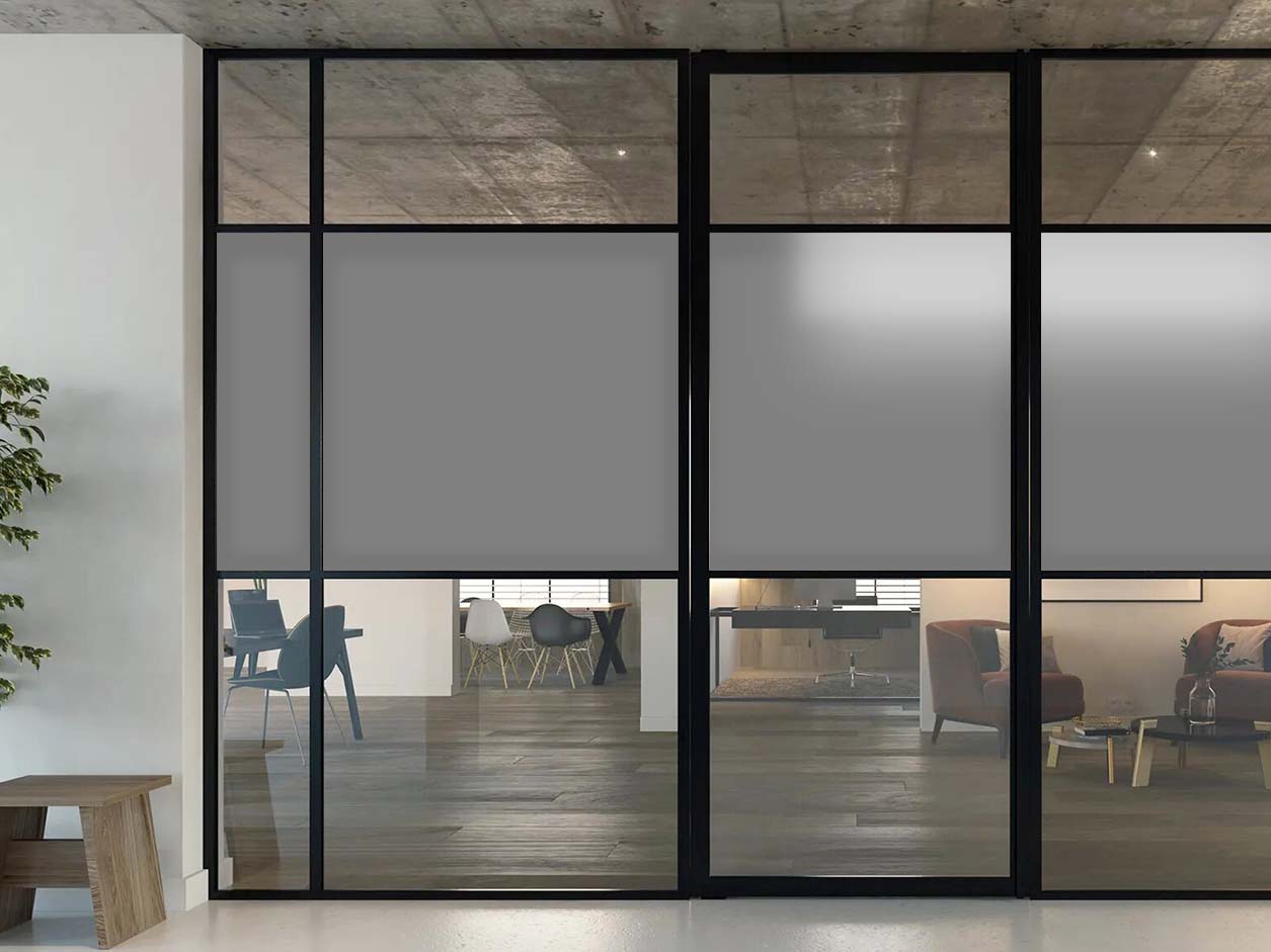 Glass door with grey opaque film