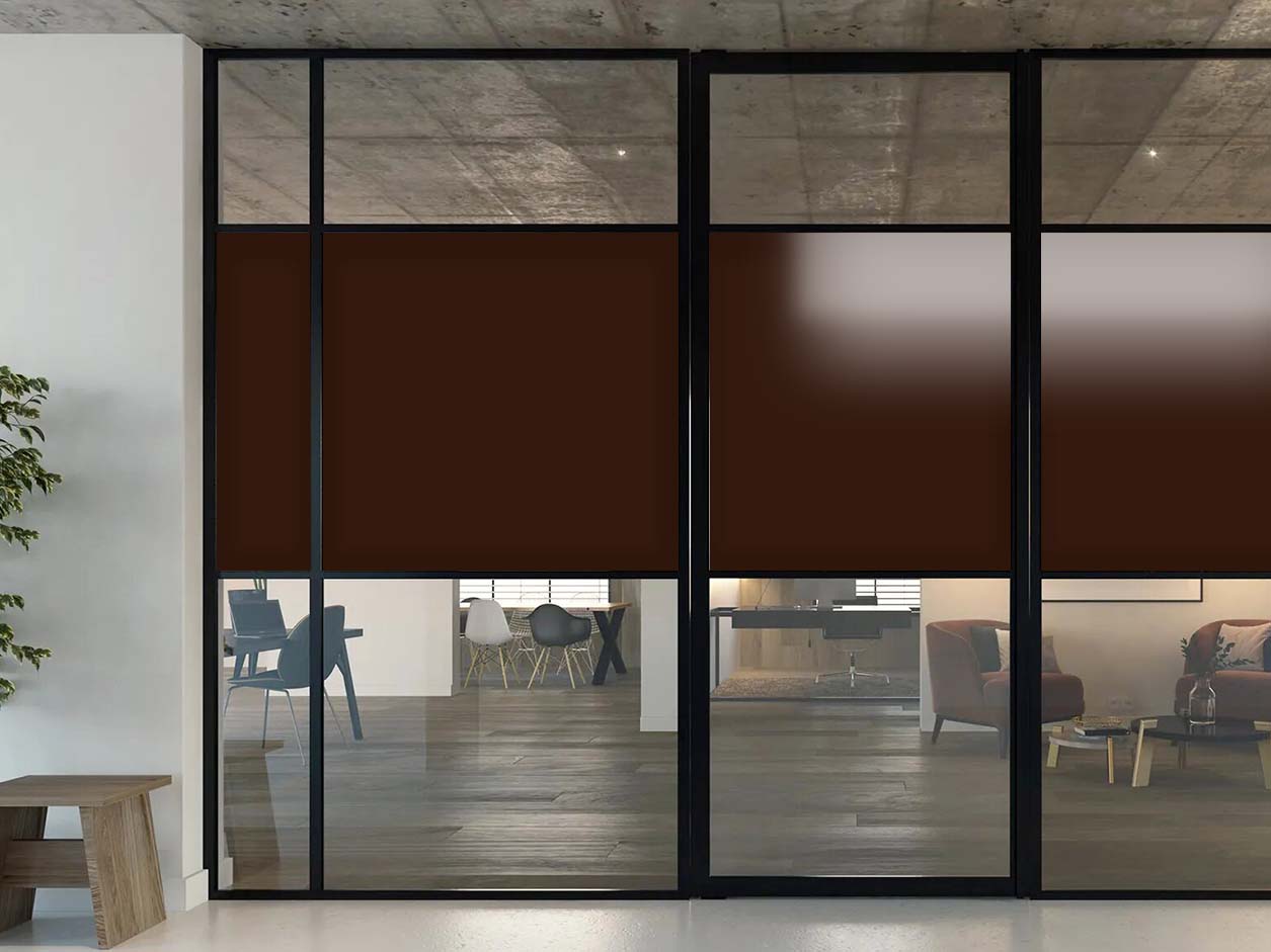 Glass door with brown opaque film