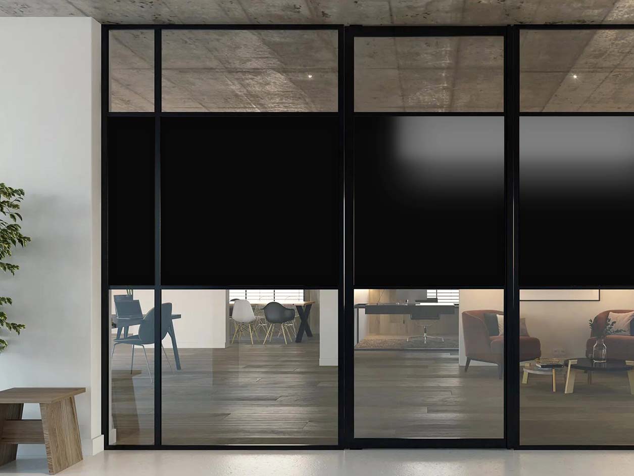 Glass door with black opaque film